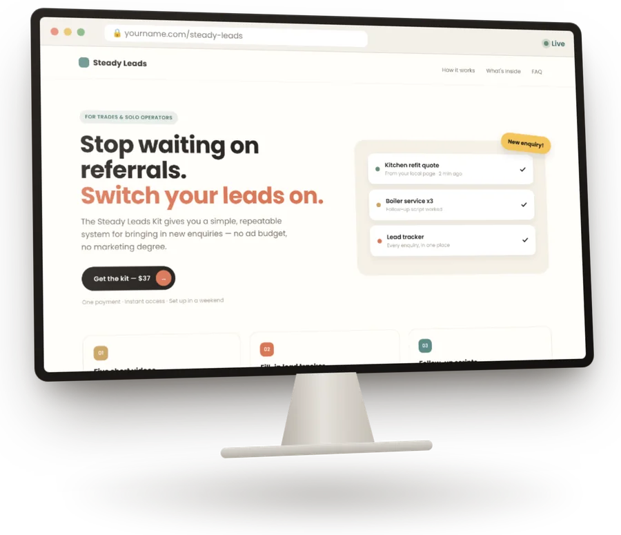 The offer live as a website on a monitor