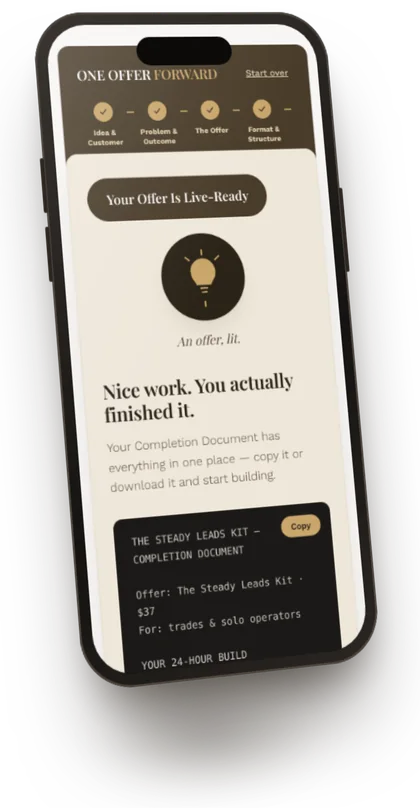 The finished offer on a phone: Your Offer Is Live-Ready